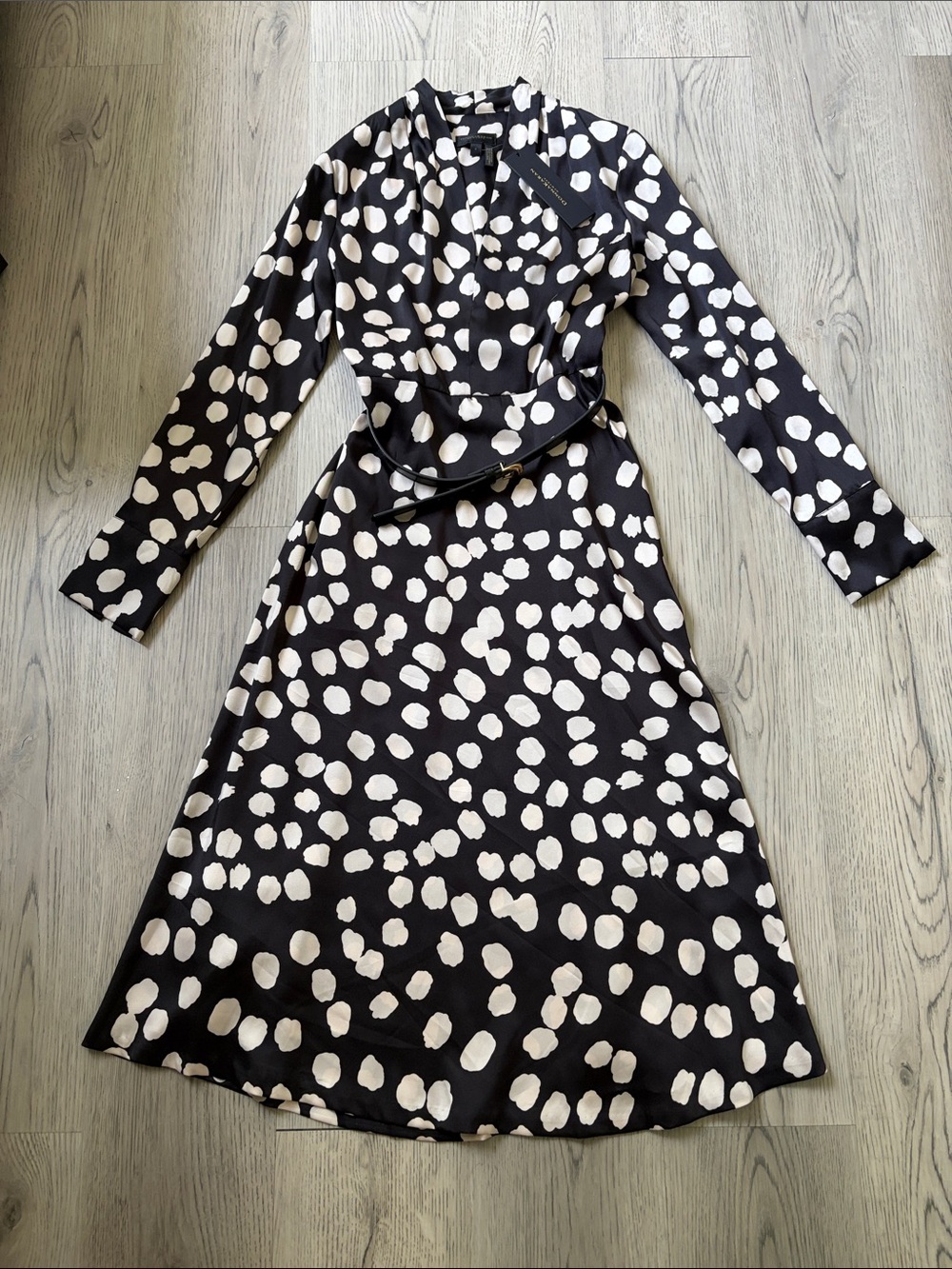 Donna Karan Black and White Polka Dot A Line Midi Dress Size 4